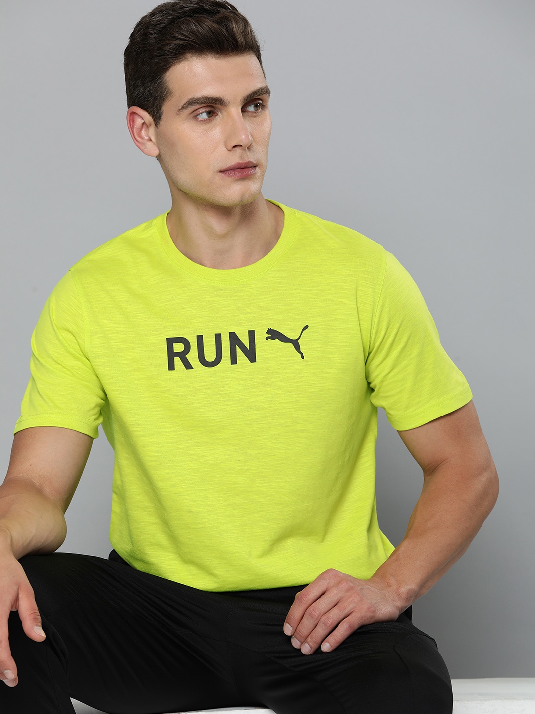 

Puma Typography Printed DryCELL Run Training T-shirt, Lime green
