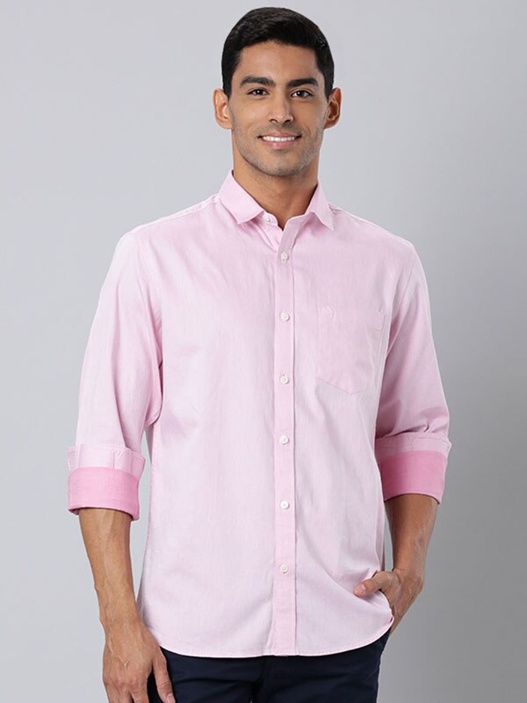 

Indian Terrain Spread Collar Cotton Formal Shirt, Pink