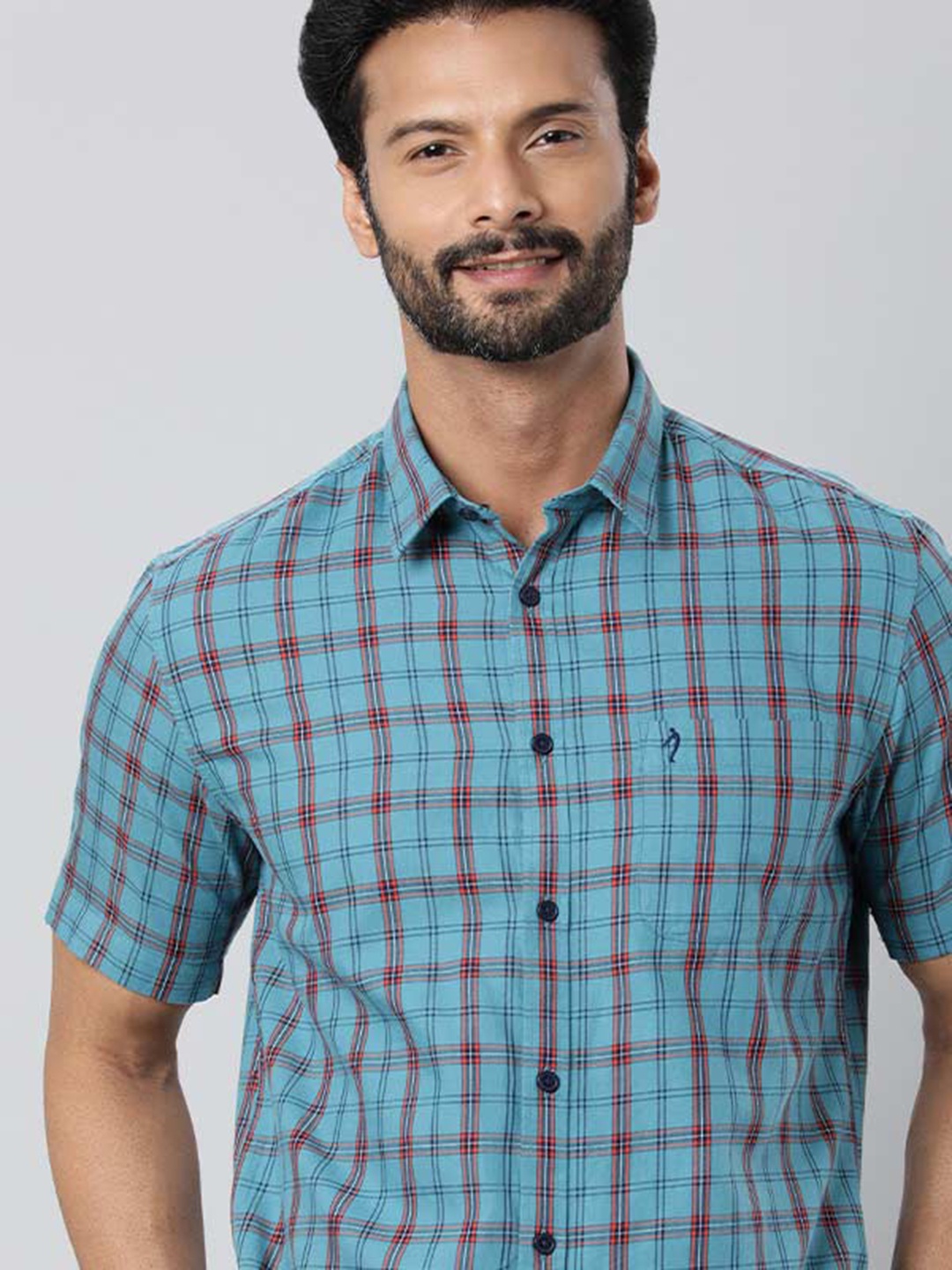 

Indian Terrain Tartan Checked Spread Collar Pure Cotton Casual Shirt, Blue