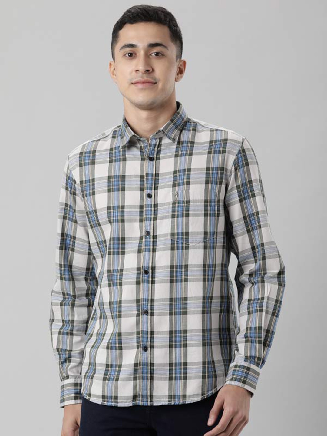 

Indian Terrain Tartan Checked Pure Cotton Casual Shirt, Grey