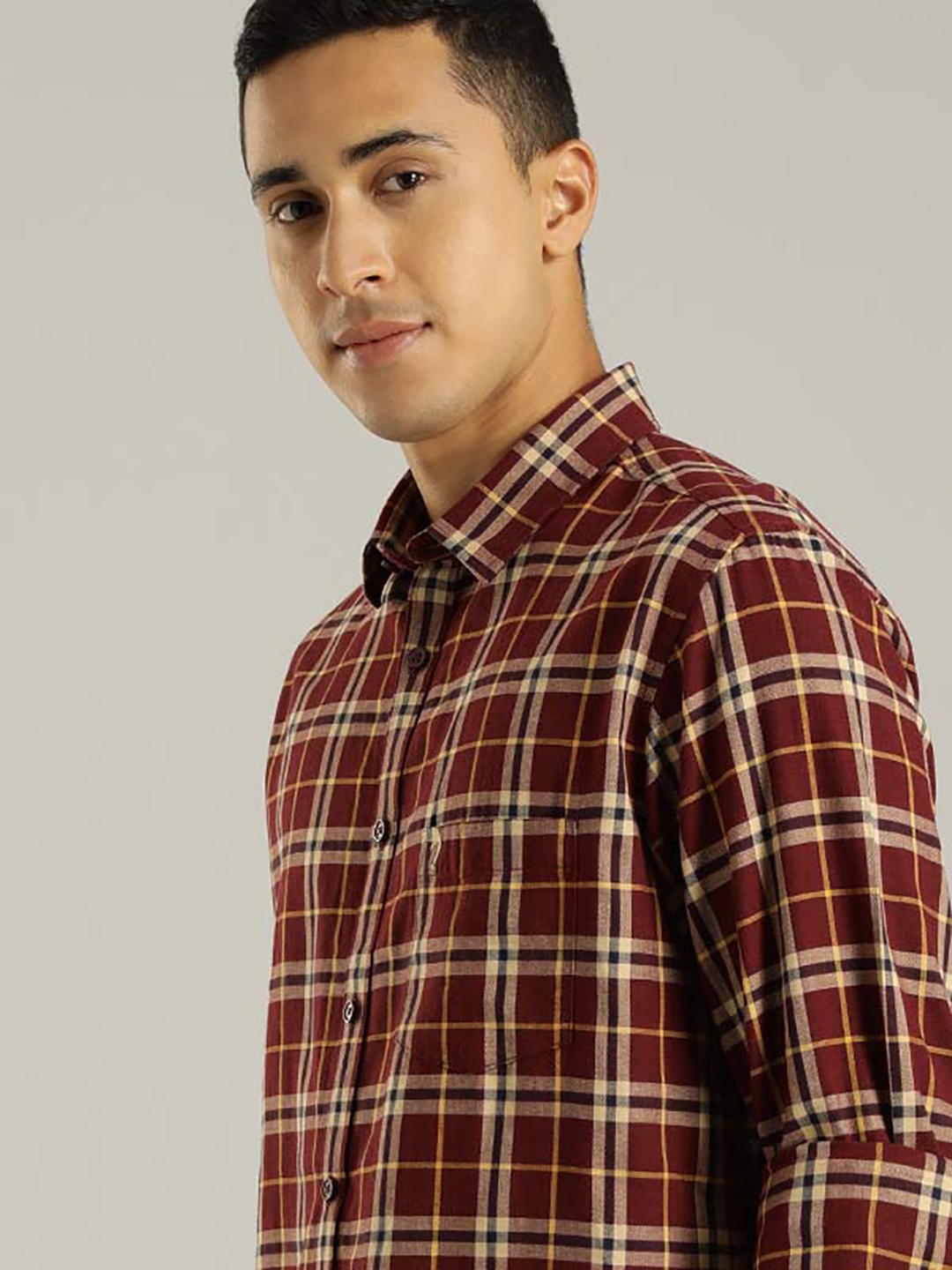 

Indian Terrain Tartan Checked Pure Cotton Casual Shirt, Maroon