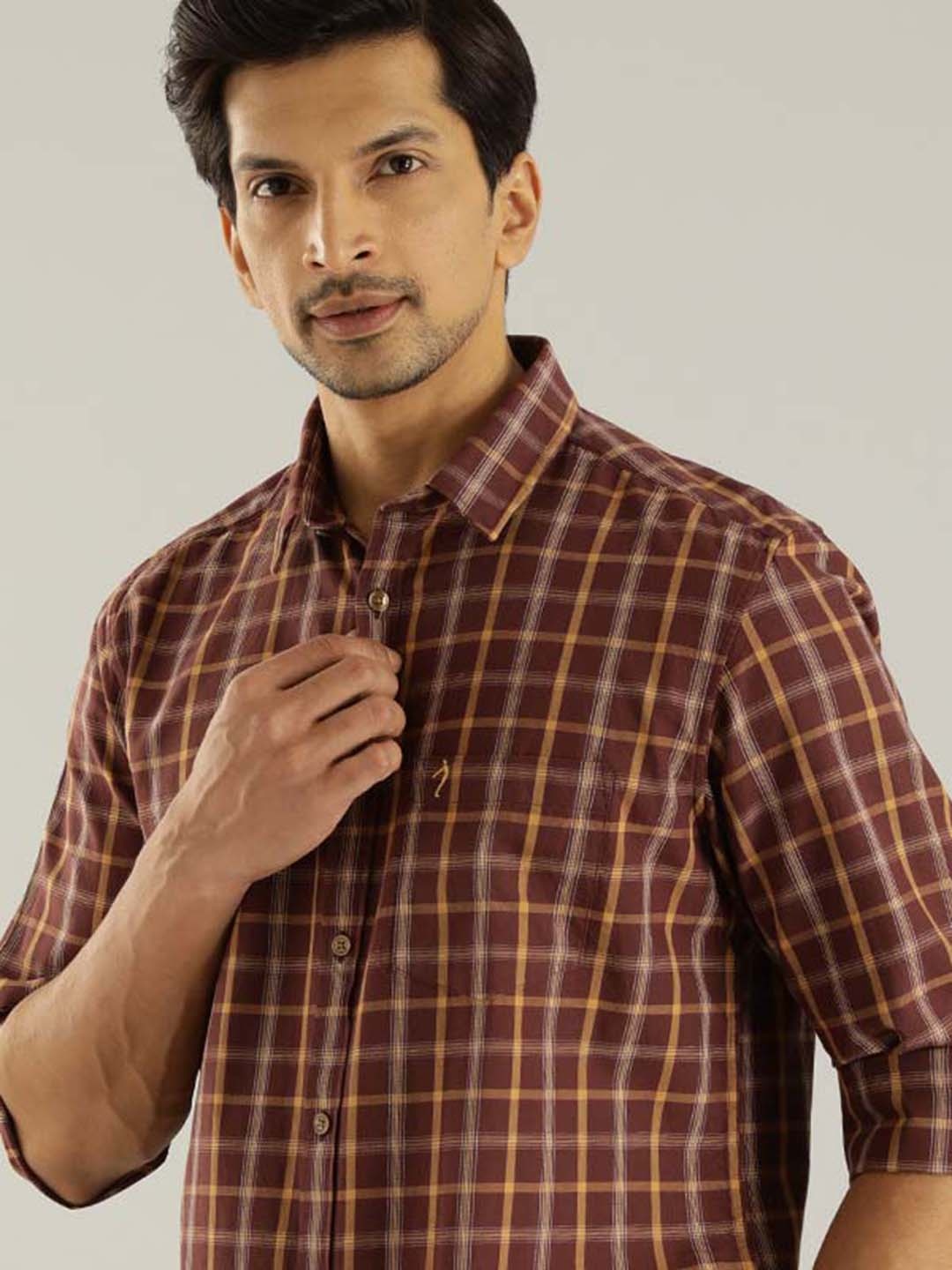 

Indian Terrain Tartan Checked Pure Cotton Casual Shirt, Brown