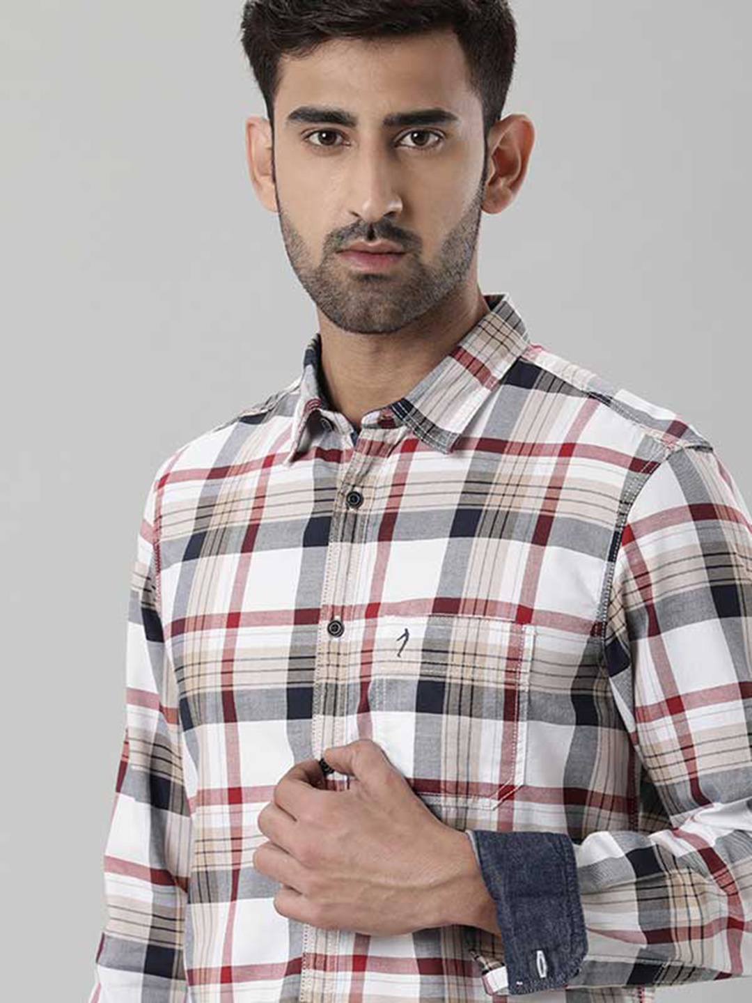 

Indian Terrain Slim Fit Tartan Checked Pure Coton Casual Shirt, White