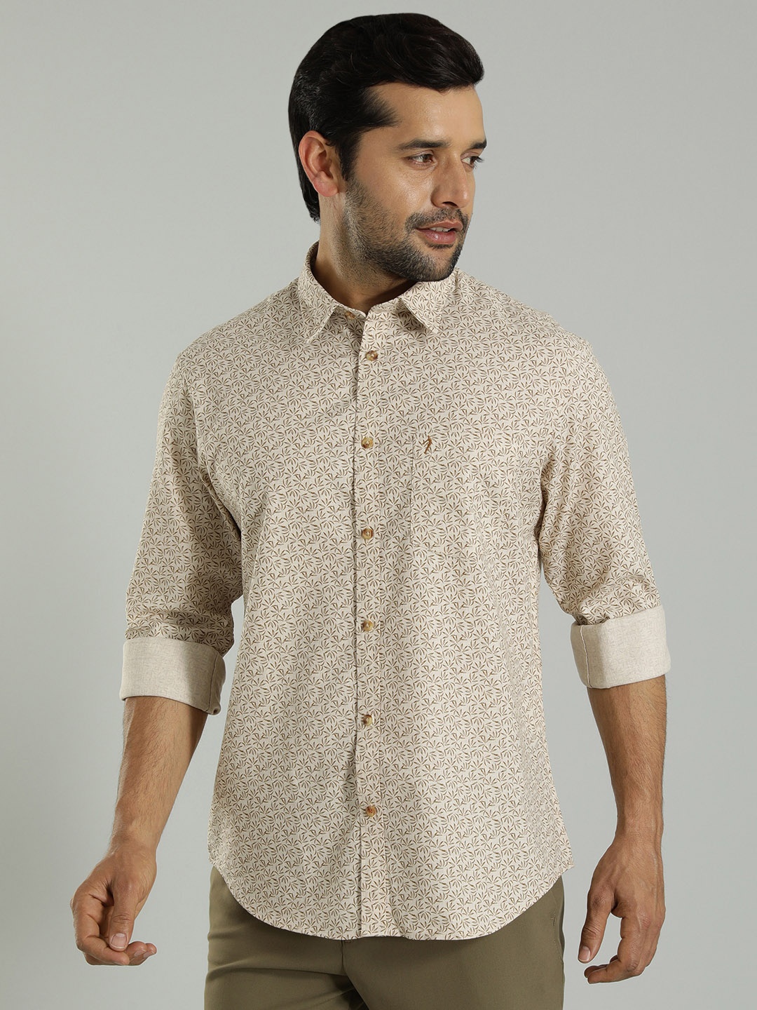 

Indian Terrain Floral Printed Pure Coton Casual Shirt, Beige