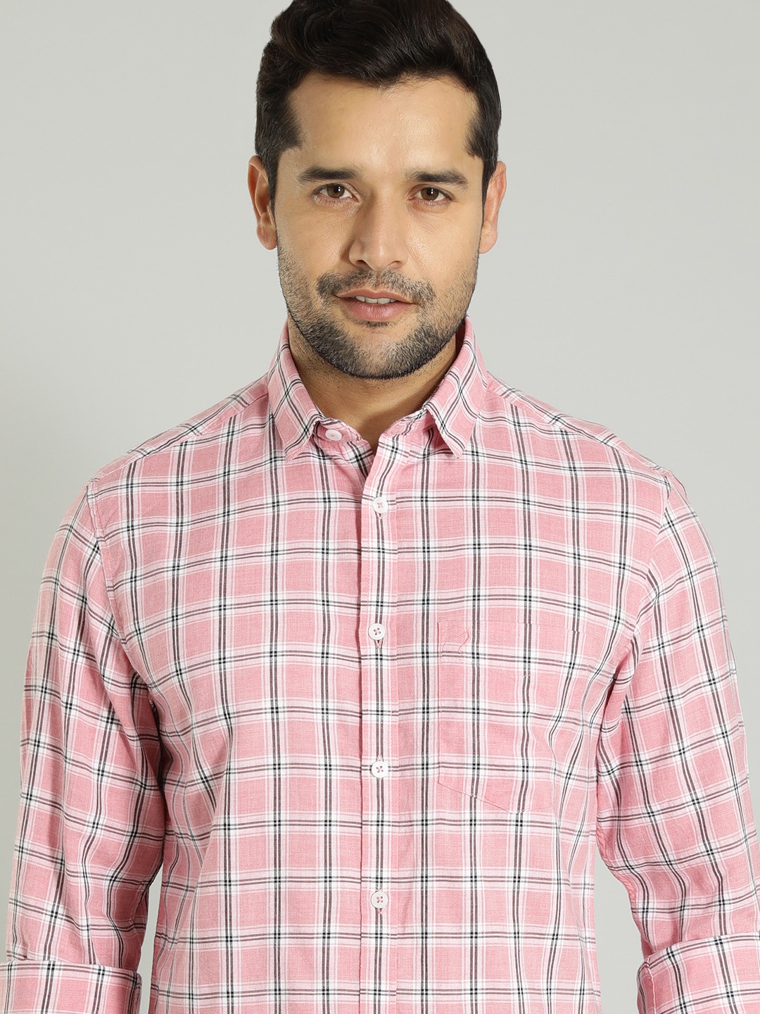 

Indian Terrain Windowpane Checked Pure Coton Casual Shirt, Peach