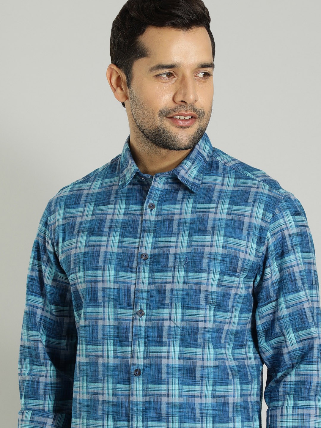 

Indian Terrain Tartan Checked Pure Coton Casual Shirt, Blue