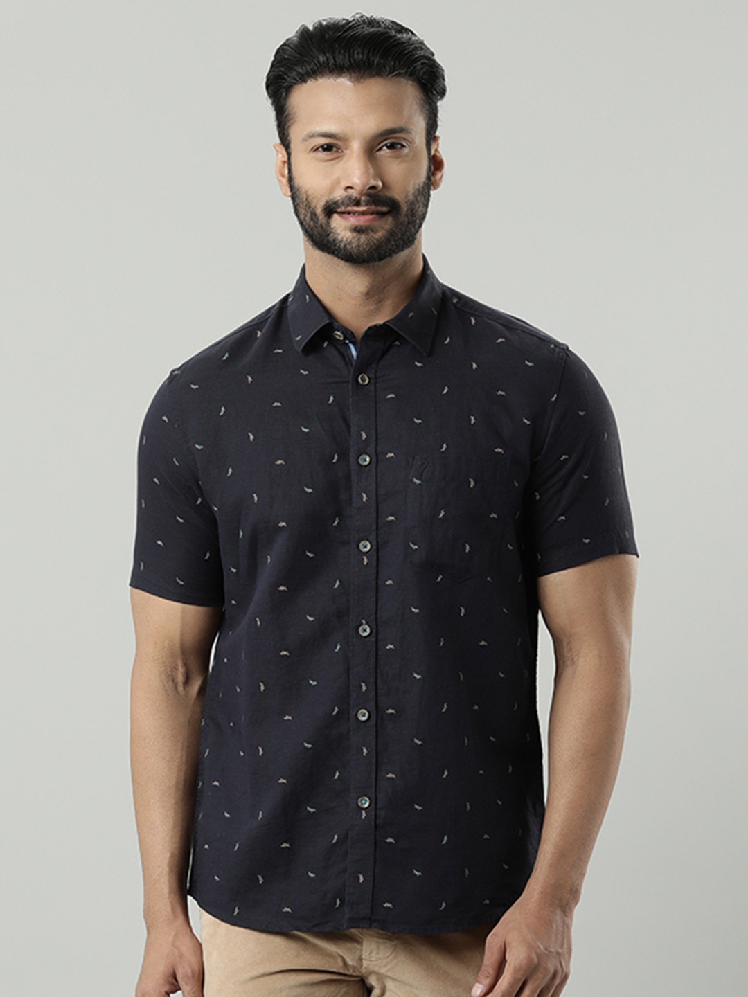 

Indian Terrain Floral Printed Casual Shirt, Navy blue