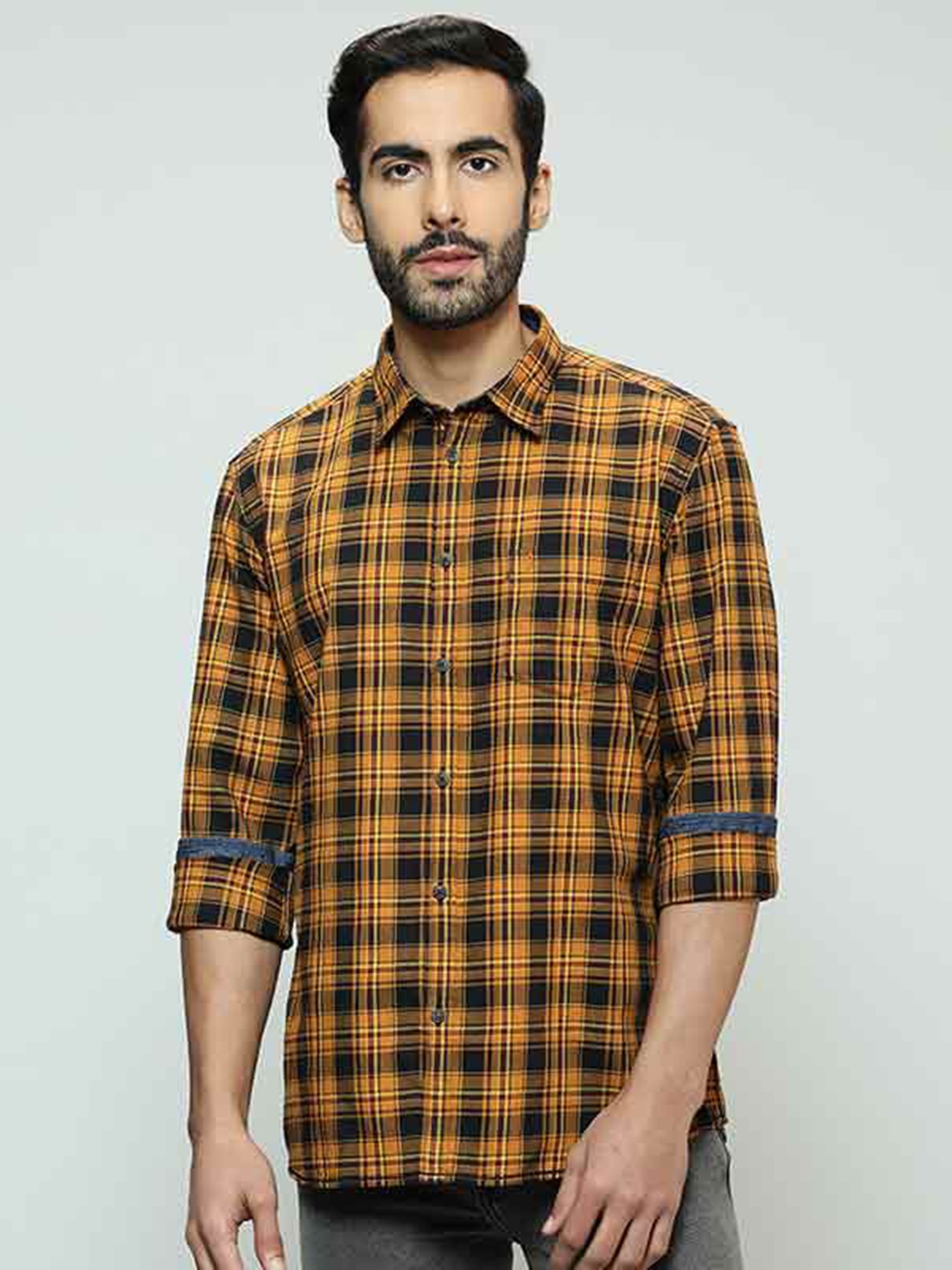 

Indian Terrain Tartan Checks Pure Cotton Casual Shirt, Brown