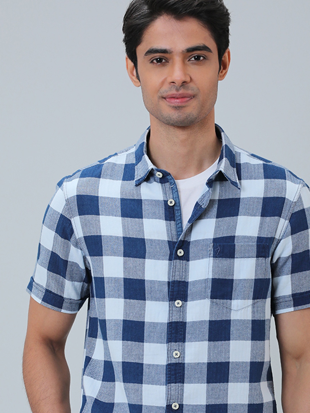 

Indian Terrain Slim Fit Buffalo Checks Pure Cotton Casual Shirt, Blue