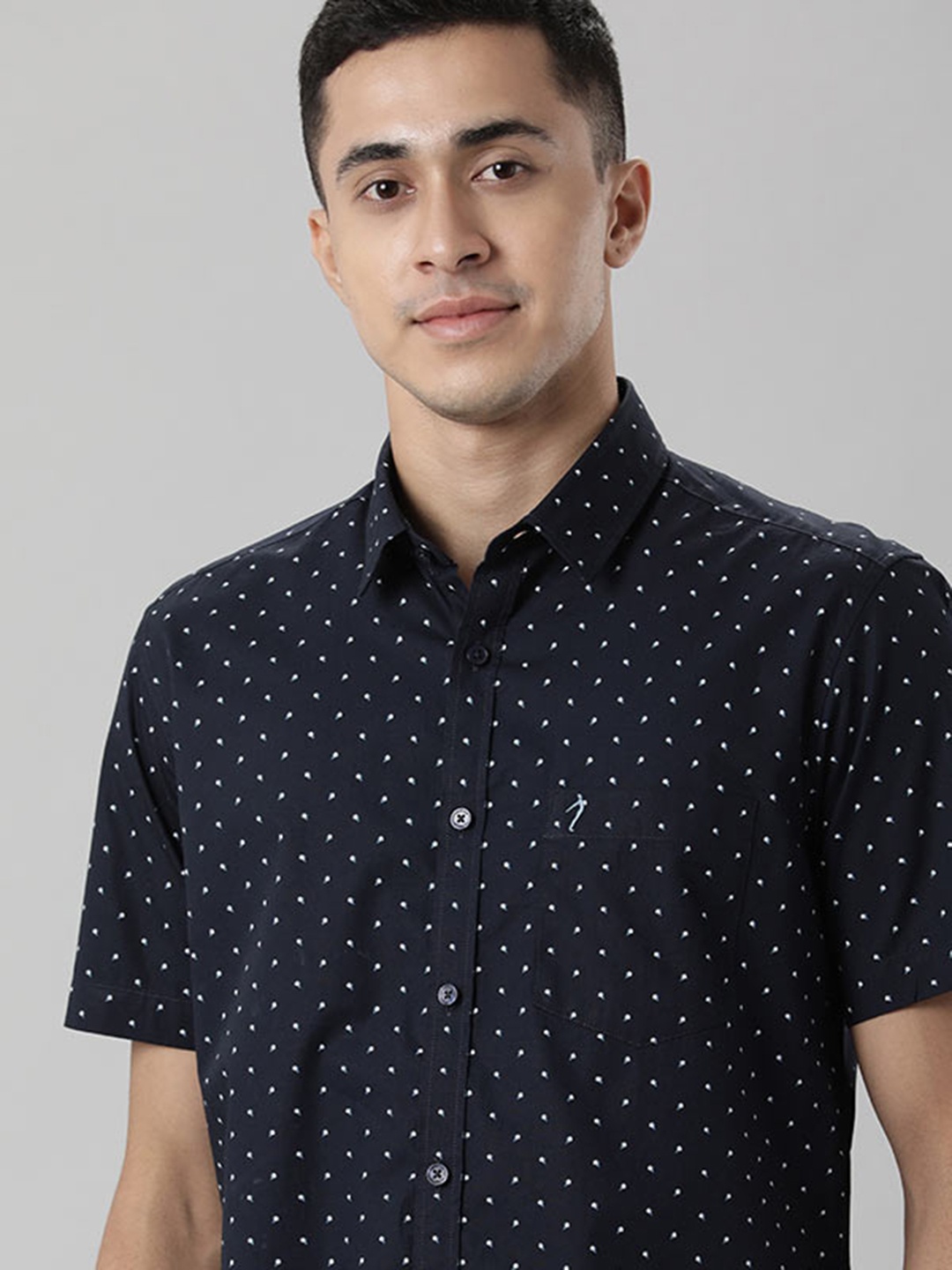 

Indian Terrain Floral Printed Spread Collar Casual Shirt, Navy blue