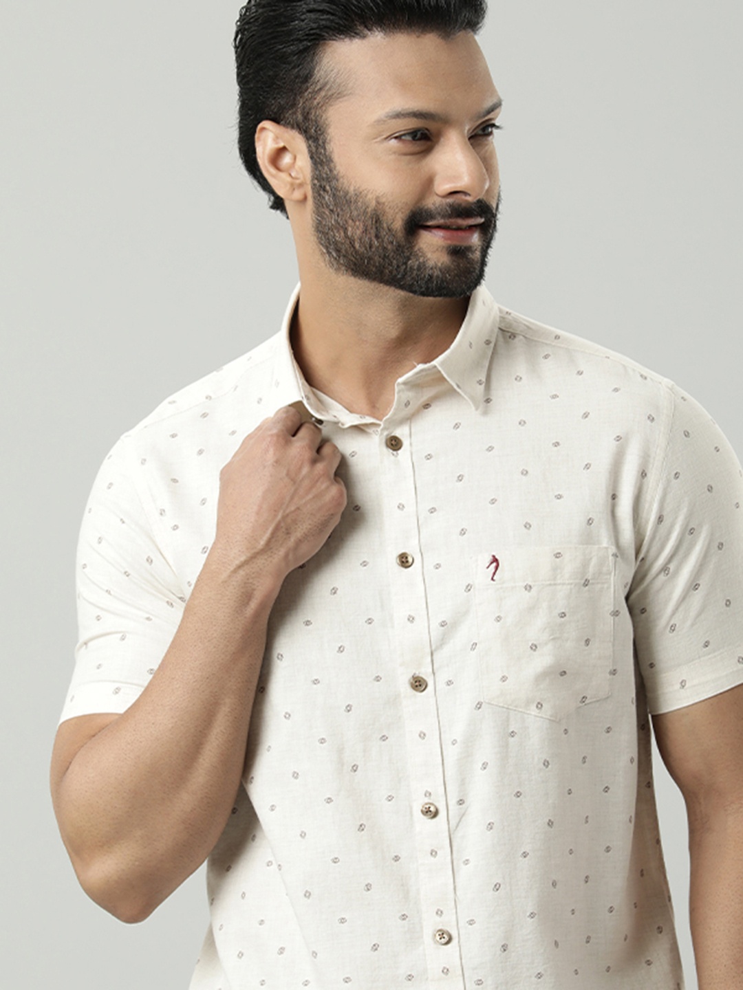 

Indian Terrain Micro Ditsy Printed Pure Cotton Casual Shirt, Beige