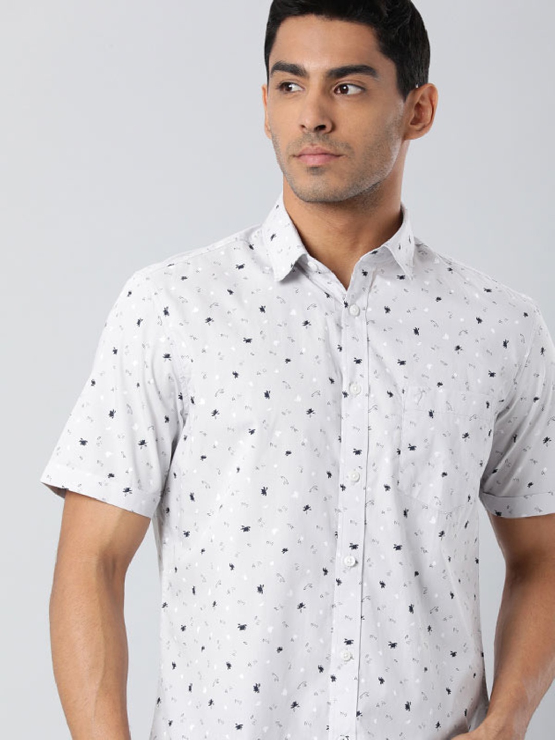 

Indian Terrain Floral Printed Pure Cotton Casual Shirt, Grey