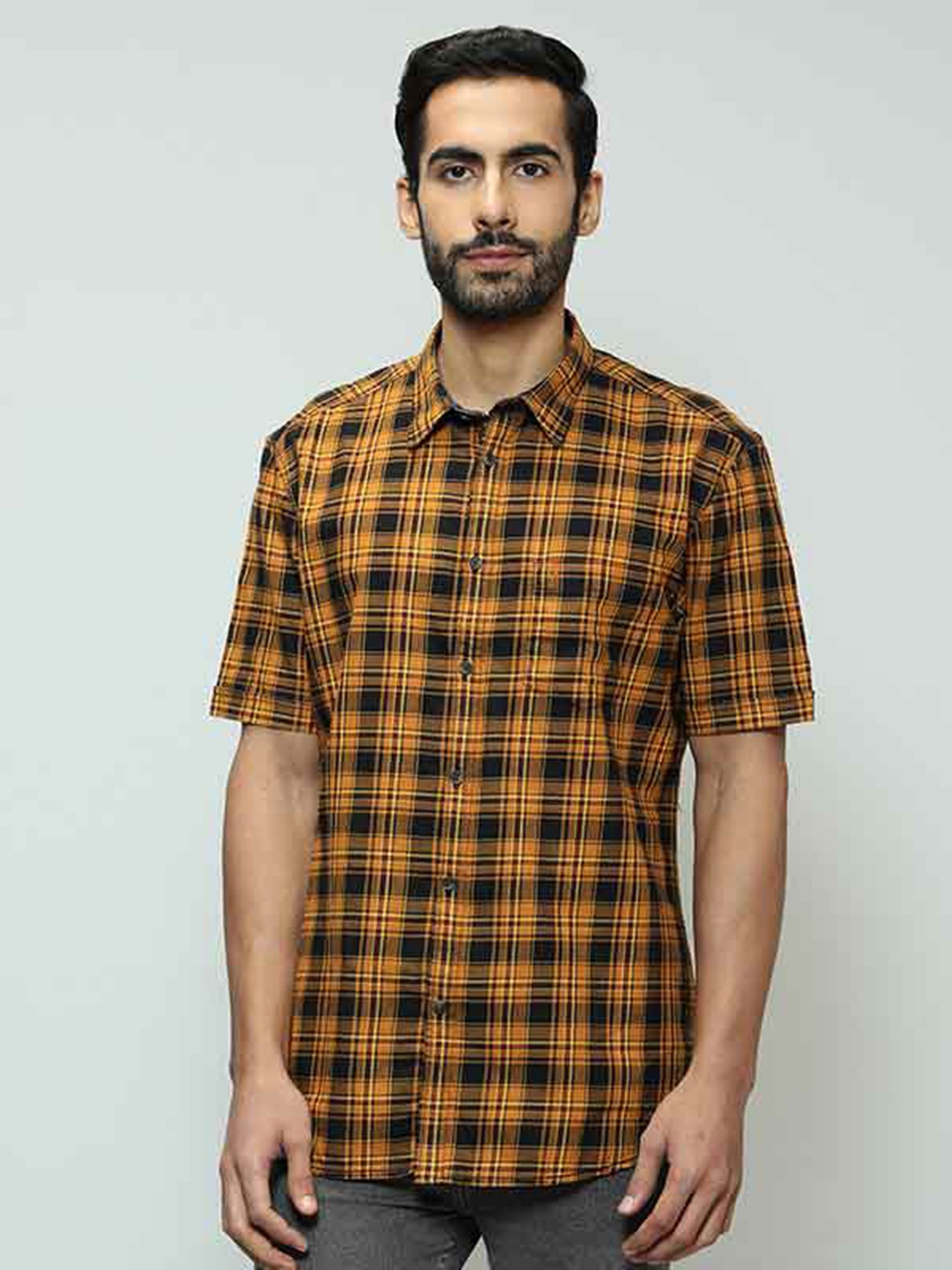 

Indian Terrain Tartan Checked Pure Cotton Casual Shirt, Brown