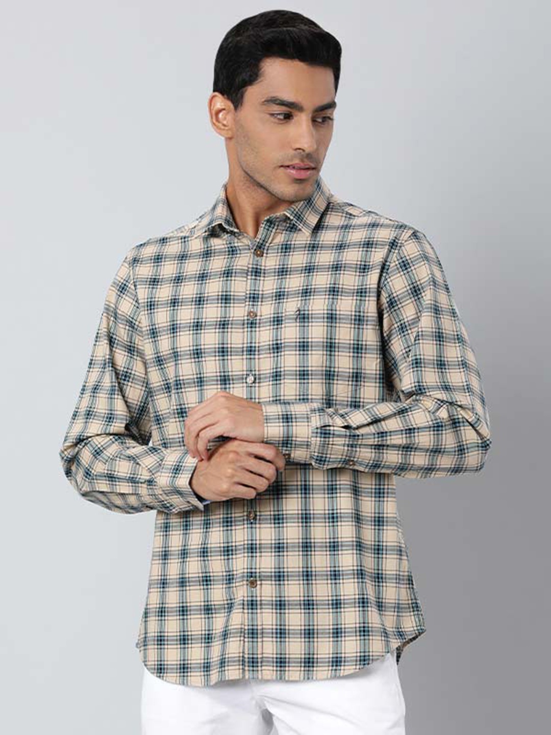 

Indian Terrain Tartan Checked Pure Cotton Casual Shirt, Khaki