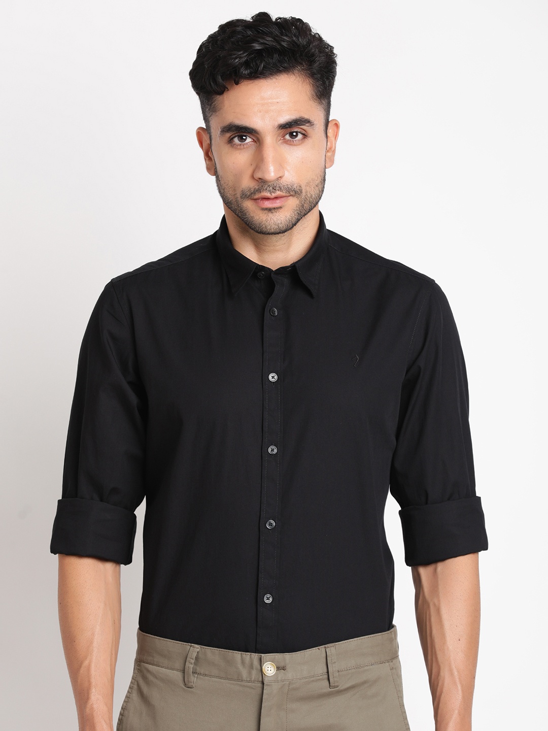 

Indian Terrain Spread Collar Long Sleeves Cotton Casual Shirt, Black