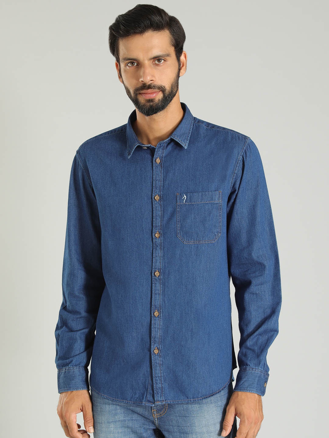 

Indian Terrain Spread Collar Long Sleeves Cotton Casual Shirt, Blue