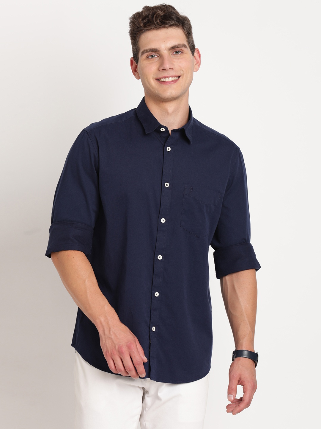 

Indian Terrain Spread Collar Long Sleeves Cotton Casual Shirt, Navy blue