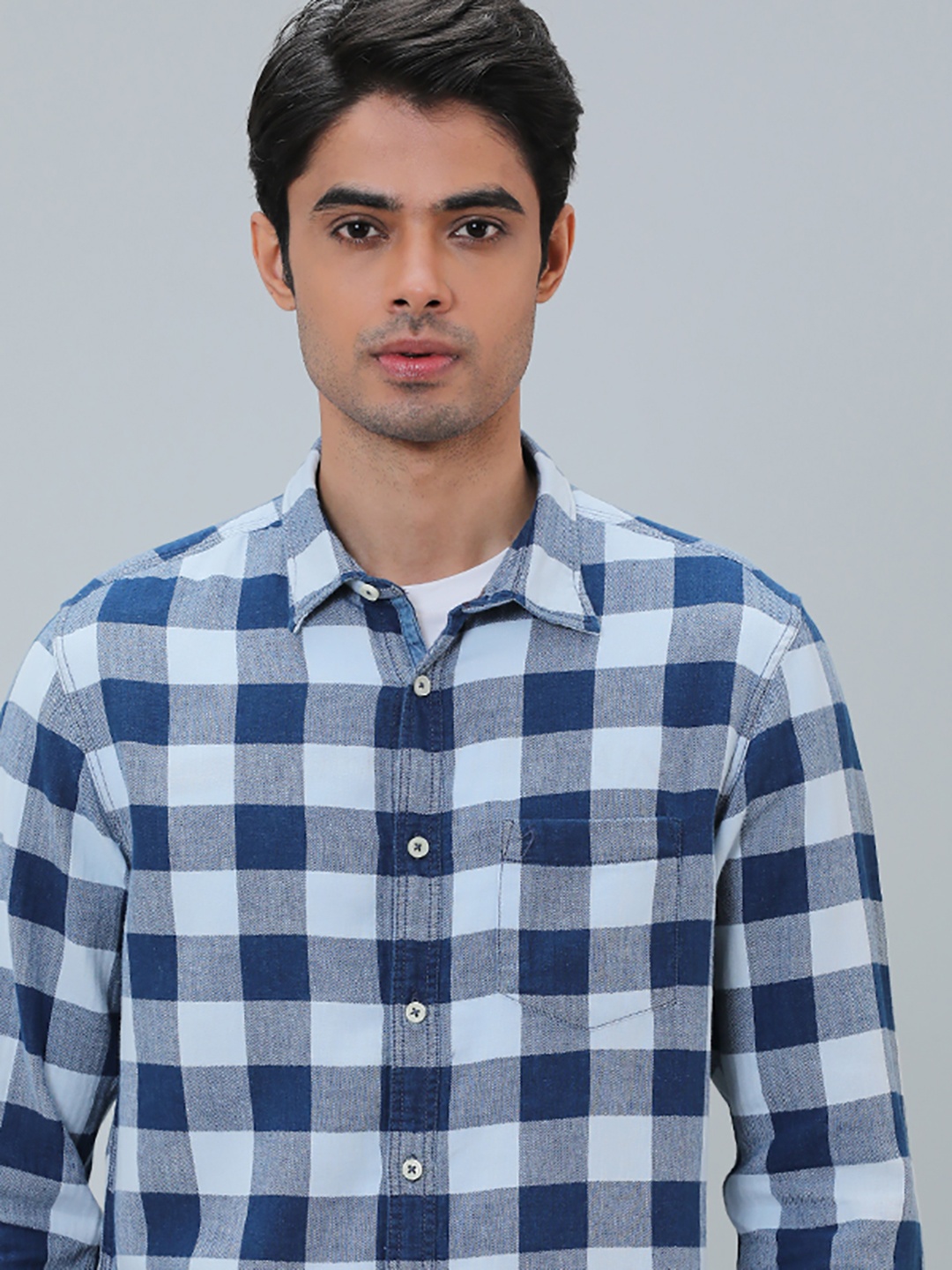 

Indian Terrain Slim Fit Buffalo Checked Pure Cotton Casual Shirt, Blue