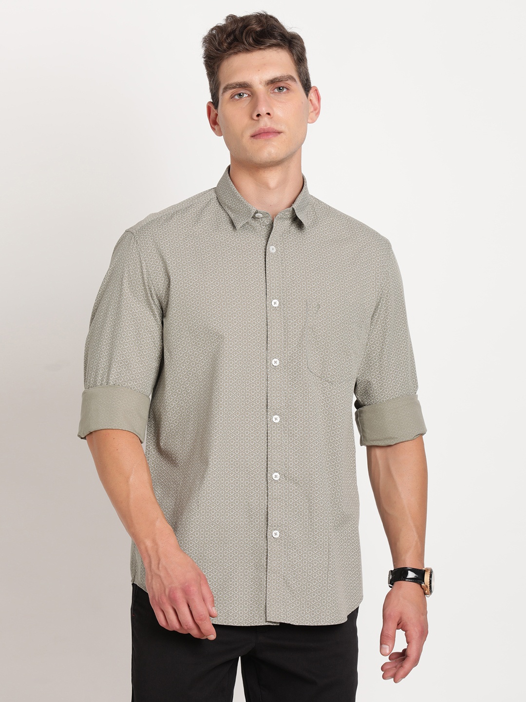 

Indian Terrain Micro Ditsy Printed Spread Collar Cotton Casual Shirt, Grey