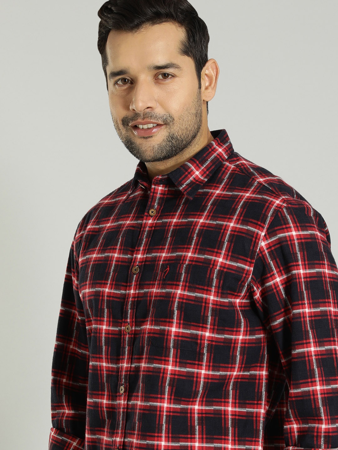 

Indian Terrain Tartan Checks Spread Collar Cotton Casual Shirt, Black