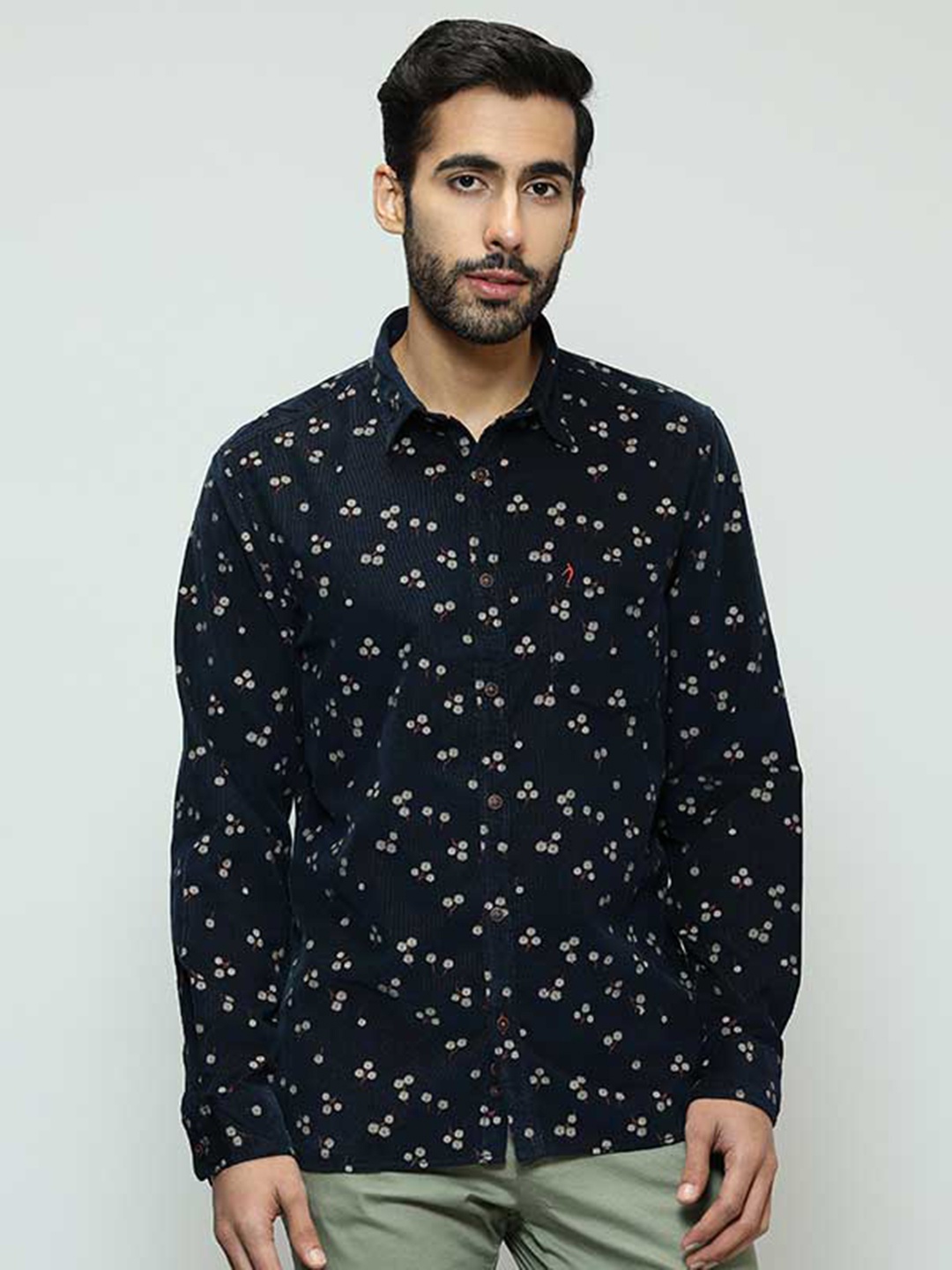 

Indian Terrain Floral Printed Spread Collar Casual Shirt, Navy blue