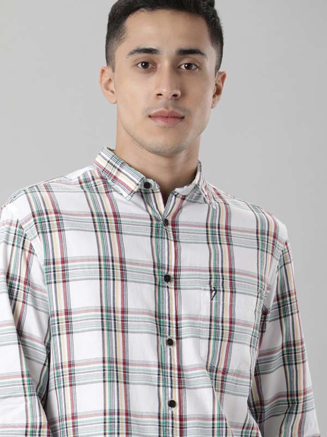

Indian Terrain Tartan Checks Spread Collar Cotton Casual Shirt, White