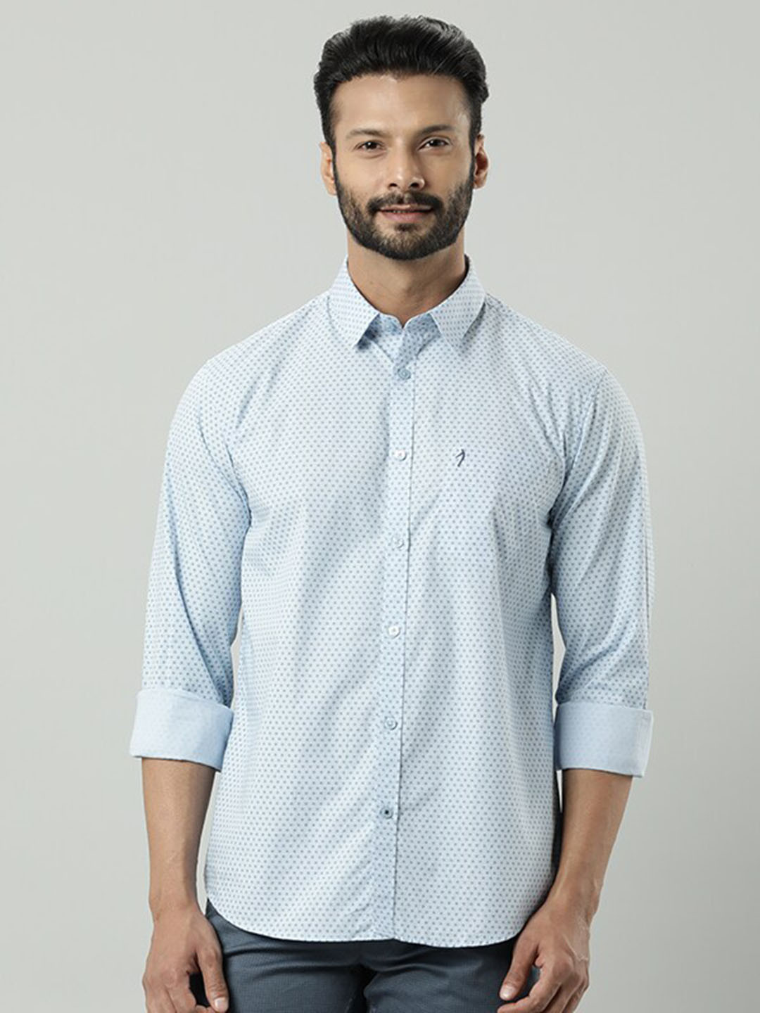 

Indian Terrain Geometric Printed Cotton Formal Shirt, Blue