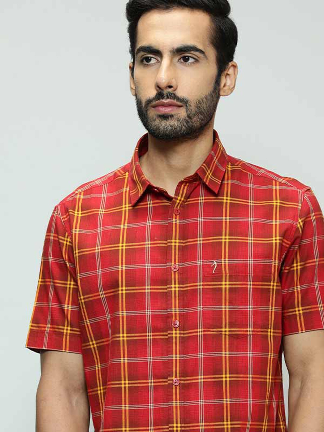 

Indian Terrain Tartan Checks Spread Collar Cotton Casual Shirt, Red