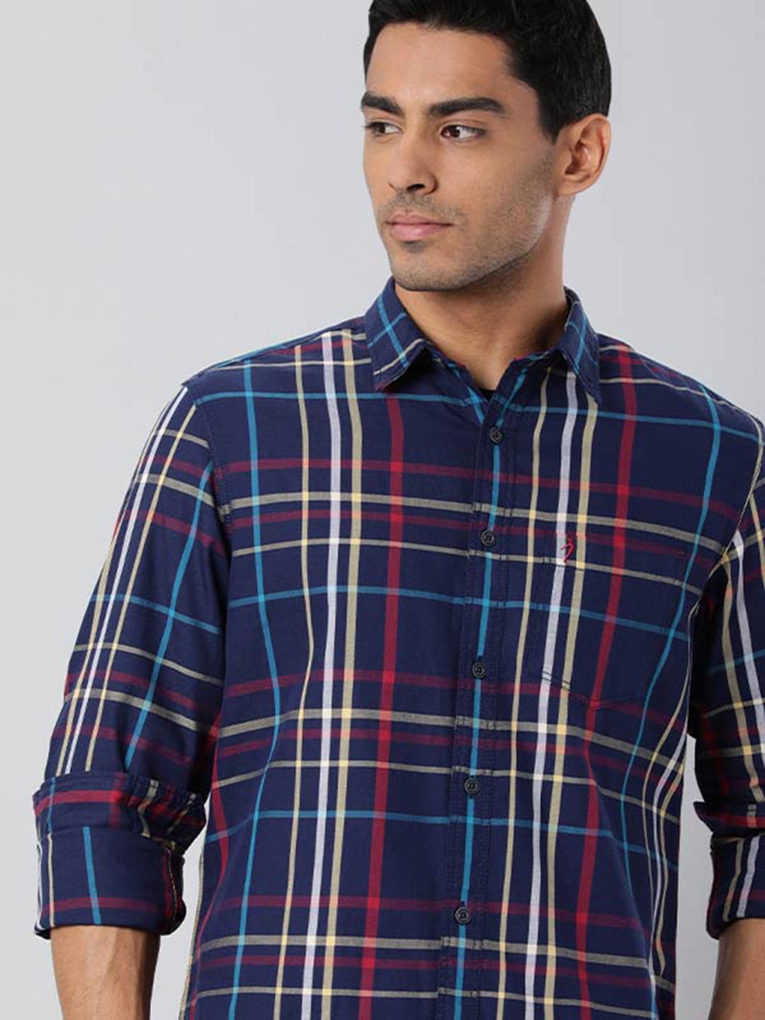 

Indian Terrain Tartan Checked Pure Cotton Casual Shirt, Navy blue