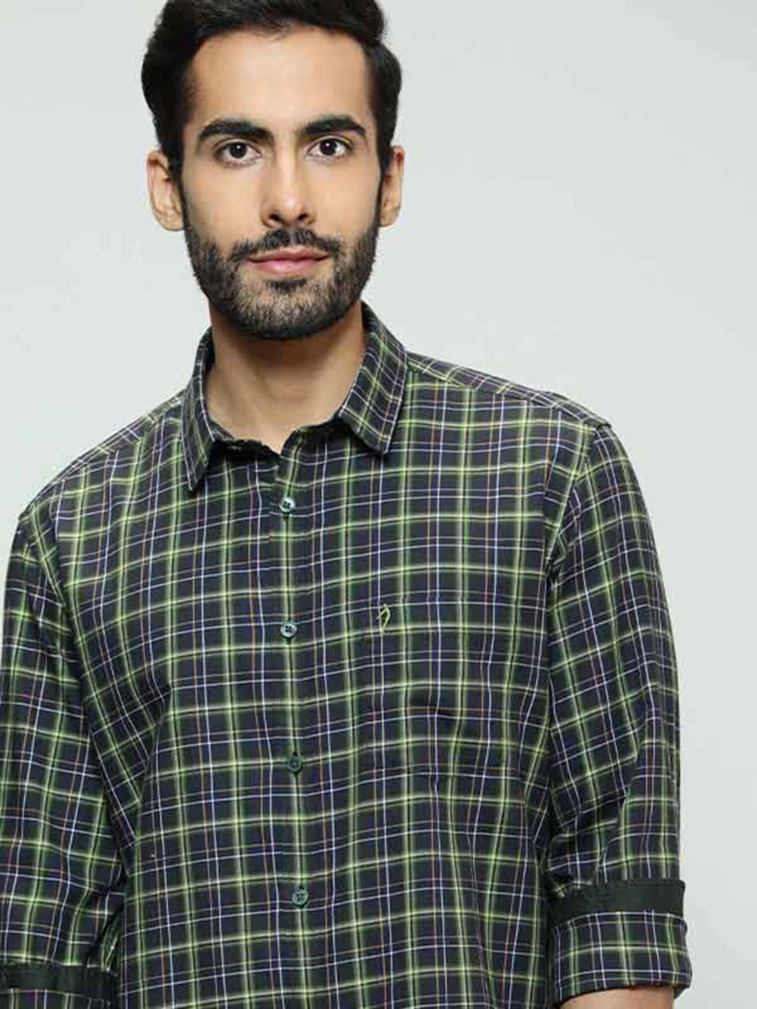 

Indian Terrain Tartan Checked Pure Cotton Casual Shirt, Green