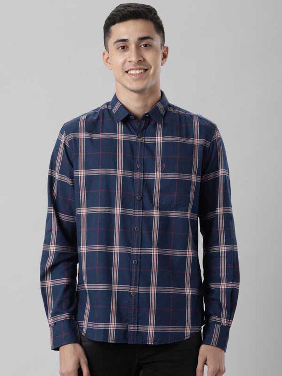 

Indian Terrain Tartan Checked Pure Cotton Casual Shirt, Navy blue