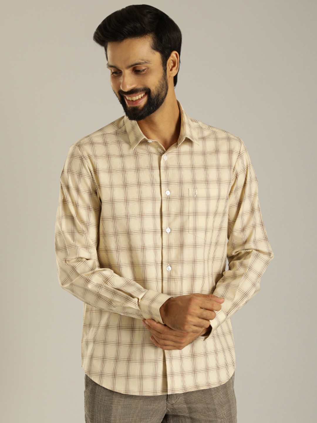 

Indian Terrain Tartan Checked Pure Cotton Casual Shirt, Brown