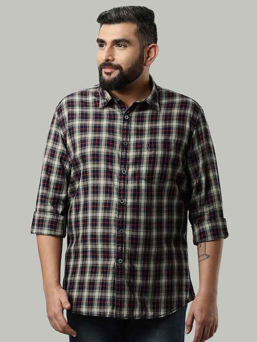 

Indian Terrain Buffalo Checked Slim Fit Pure Cotton Casual Shirt, Beige
