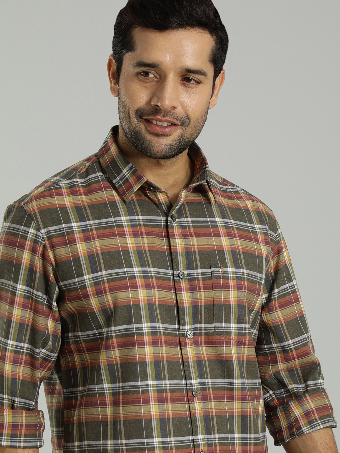 

Indian Terrain Tartan Checked Pure Cotton Casual Shirt, Green