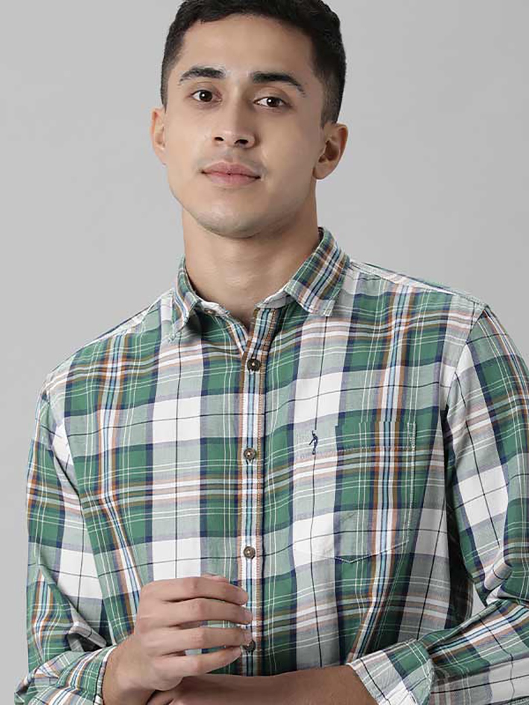 

Indian Terrain Tartan Checked Pure Cotton Casual Shirt, Green
