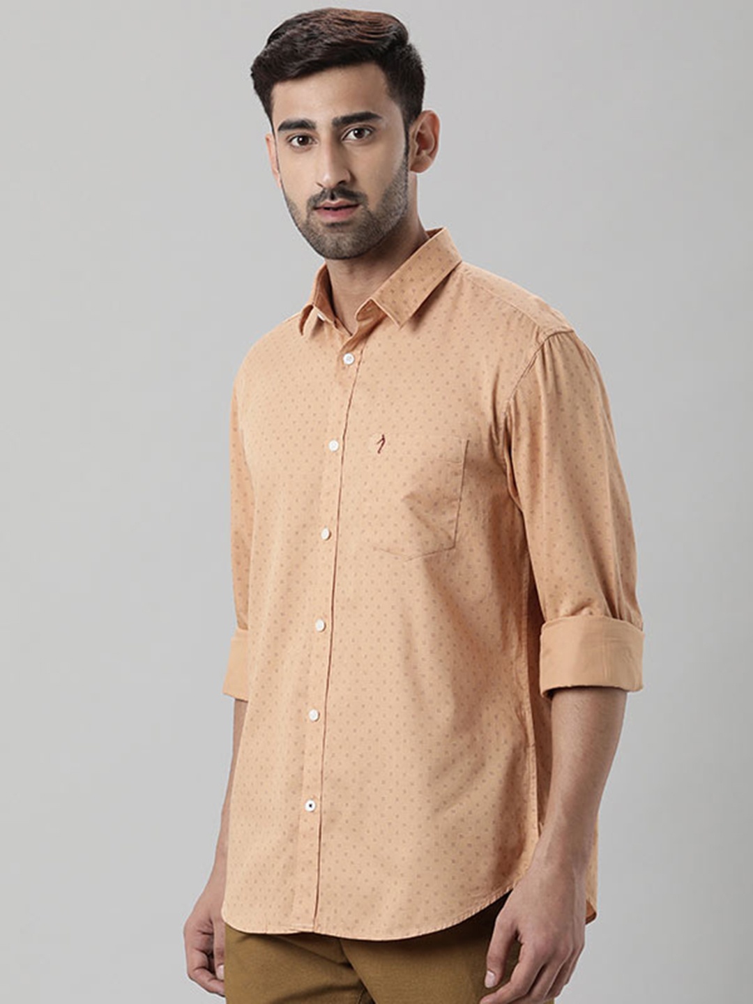 

Indian Terrain Micro Ditsy Printed Pure Cotton Casual Shirt, Peach