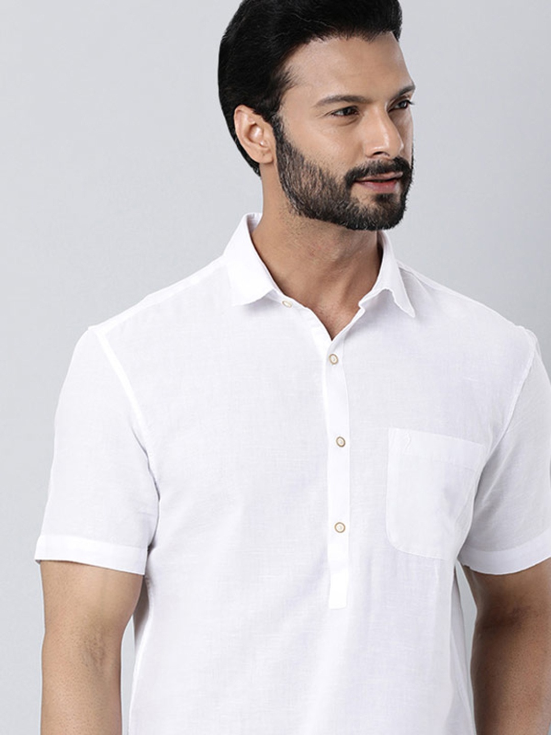 

Indian Terrain Spread Collar Linen Cotton Casual Shirt, White