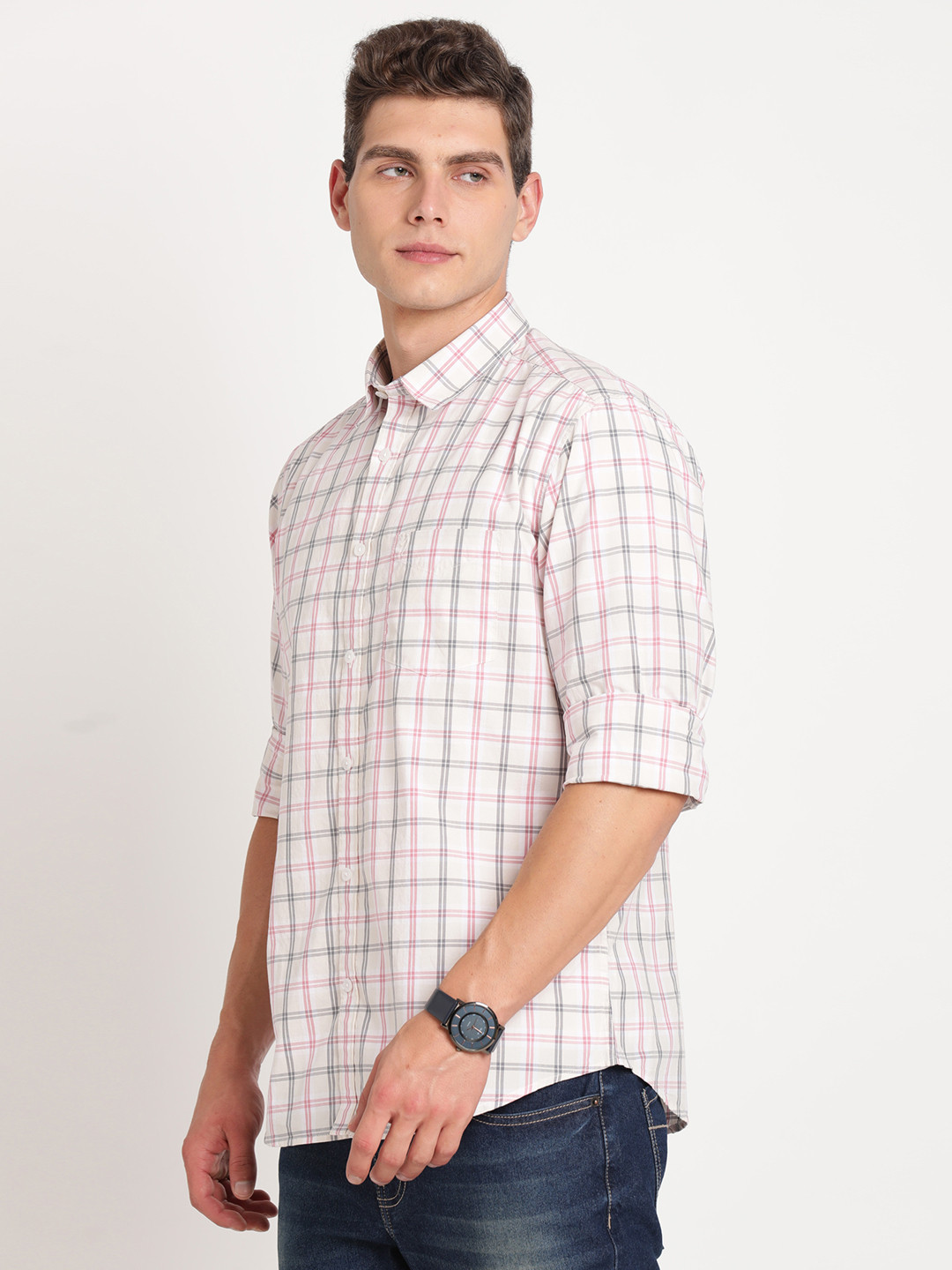 

Indian Terrain Tartan Checked Pure Cotton Casual Shirt, White