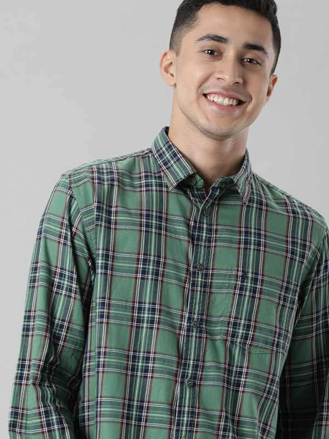 

Indian Terrain Tartan Checked Pure Cotton Casual Shirt, Green