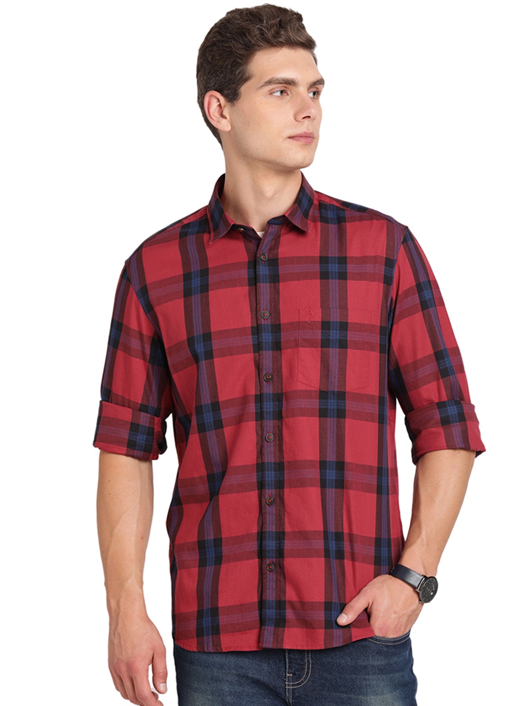 

Indian Terrain Tartan Checked Pure Cotton Casual Shirt, Red
