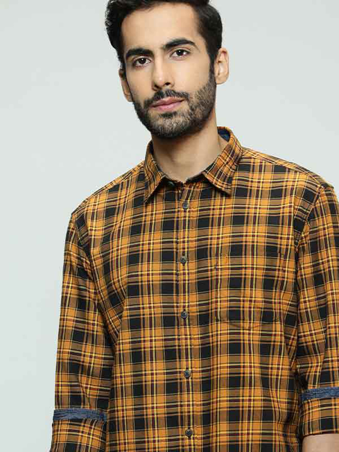 

Indian Terrain Tartan Checked Organic Cotton Casual Shirt, Brown