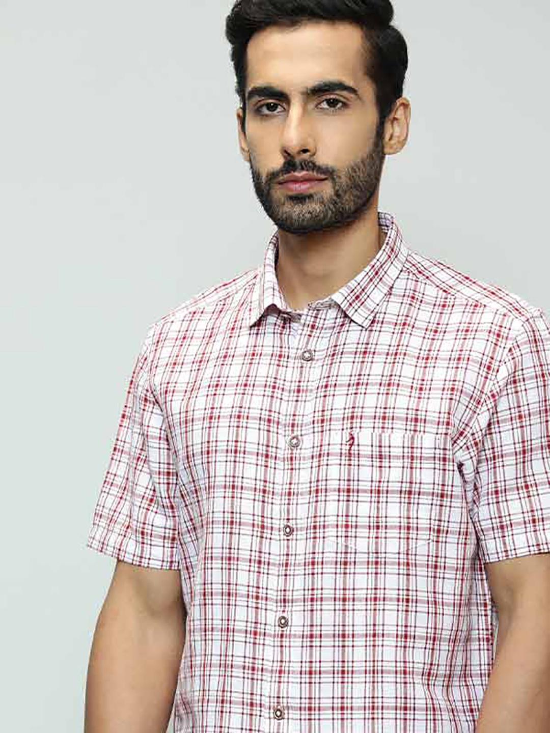 

Indian Terrain Tartan Checked Cotton Linen Casual Shirt, Maroon
