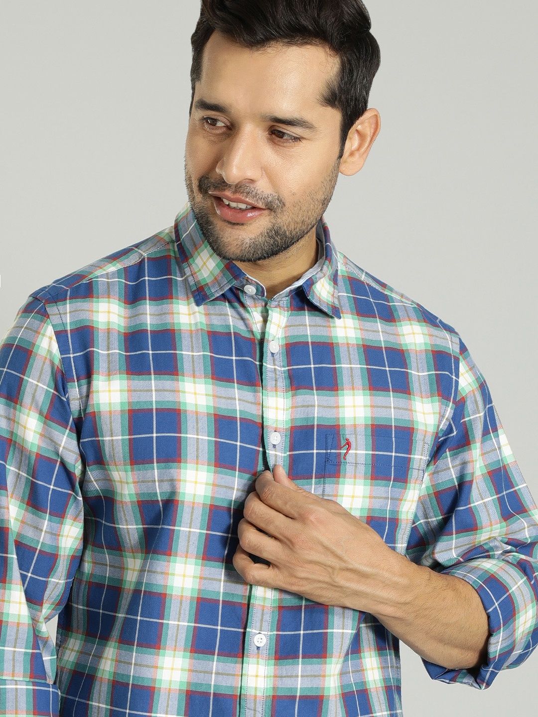 

Indian Terrain Tartan Checked Pure Cotton Casual Shirt, Blue