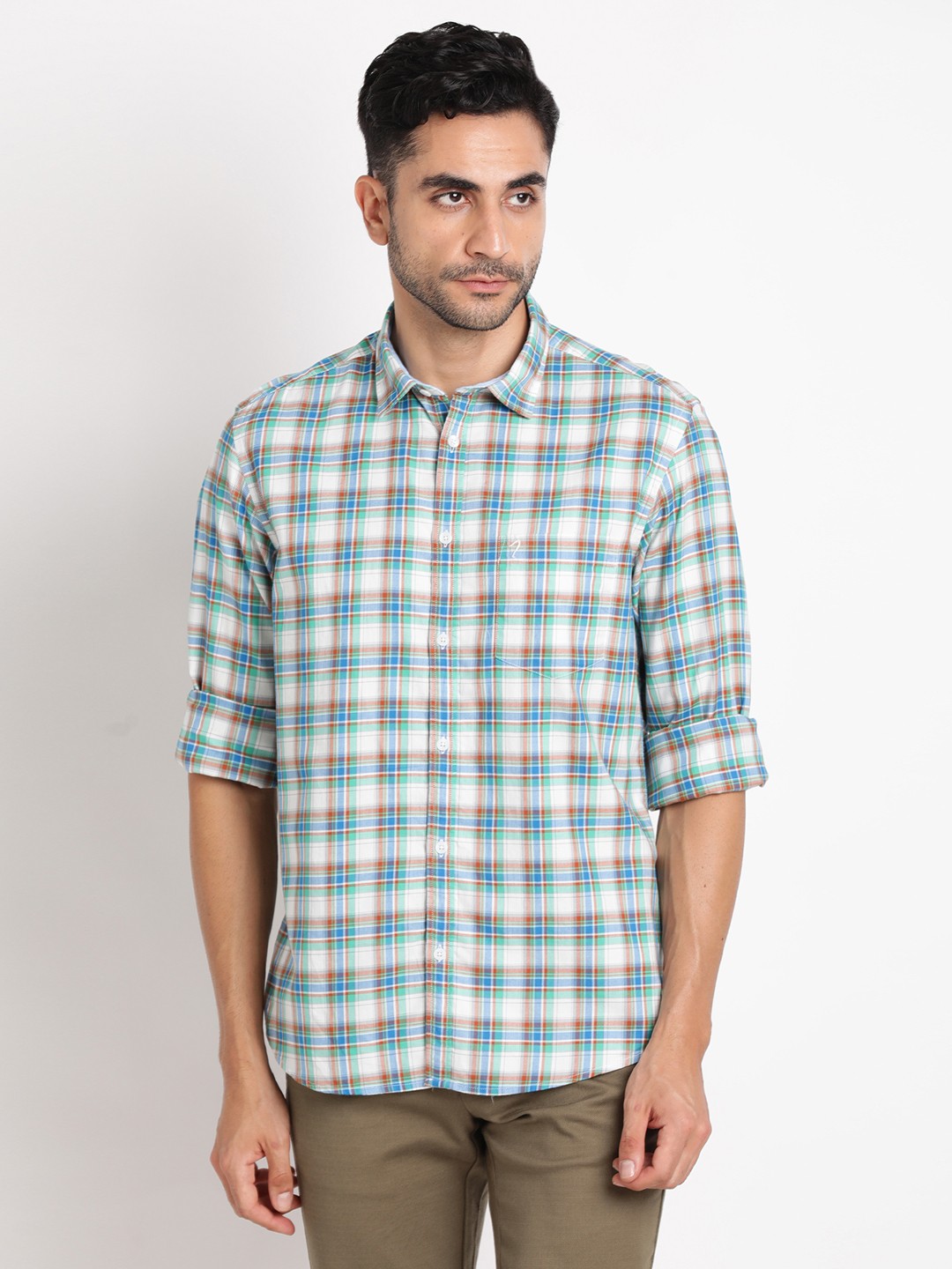 

Indian Terrain Checked Pure Cotton Casual Shirt, White