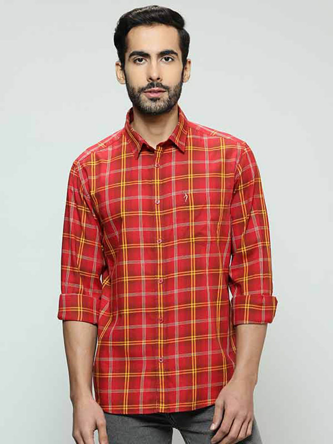 

Indian Terrain Tartan Checked Pure Cotton Casual Shirt, Rust