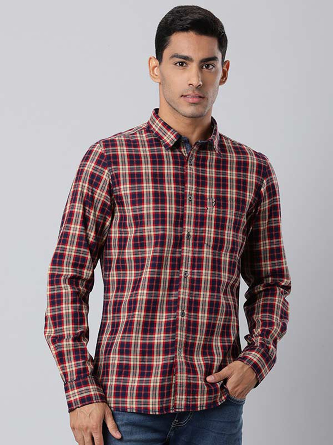 

Indian Terrain Slim Fit Tartan Checked Pure Cotton Casual Shirt, Red