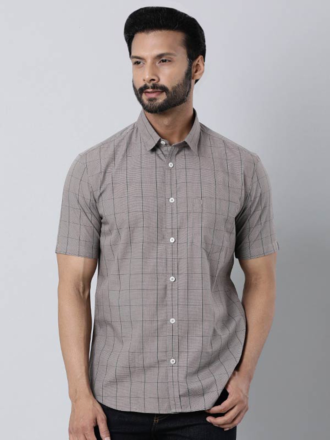 

Indian Terrain Windowpane Checked Casual Shirt, Grey