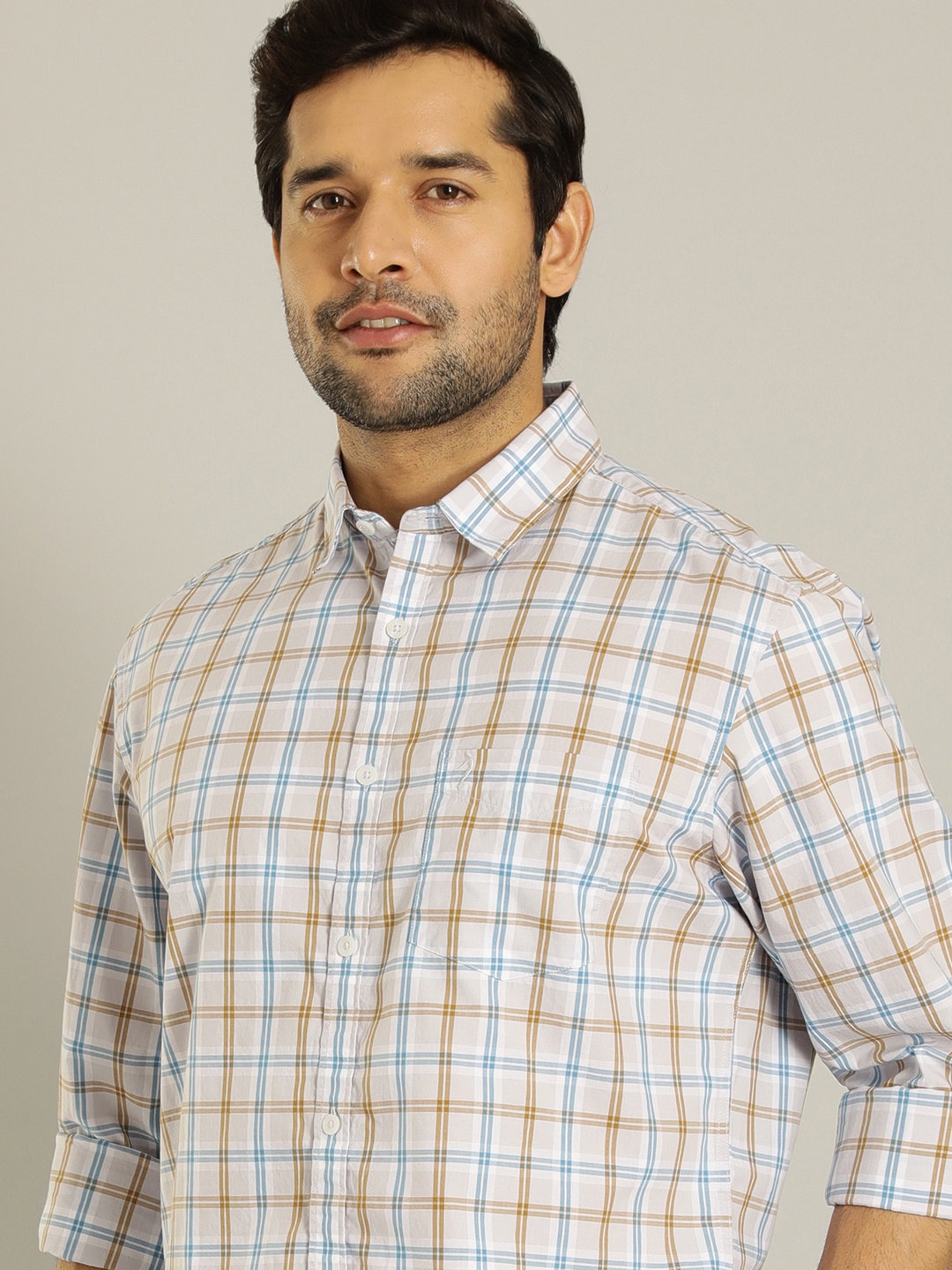 

Indian Terrain Tartan Checked Pure Cotton Casual Shirt, Blue