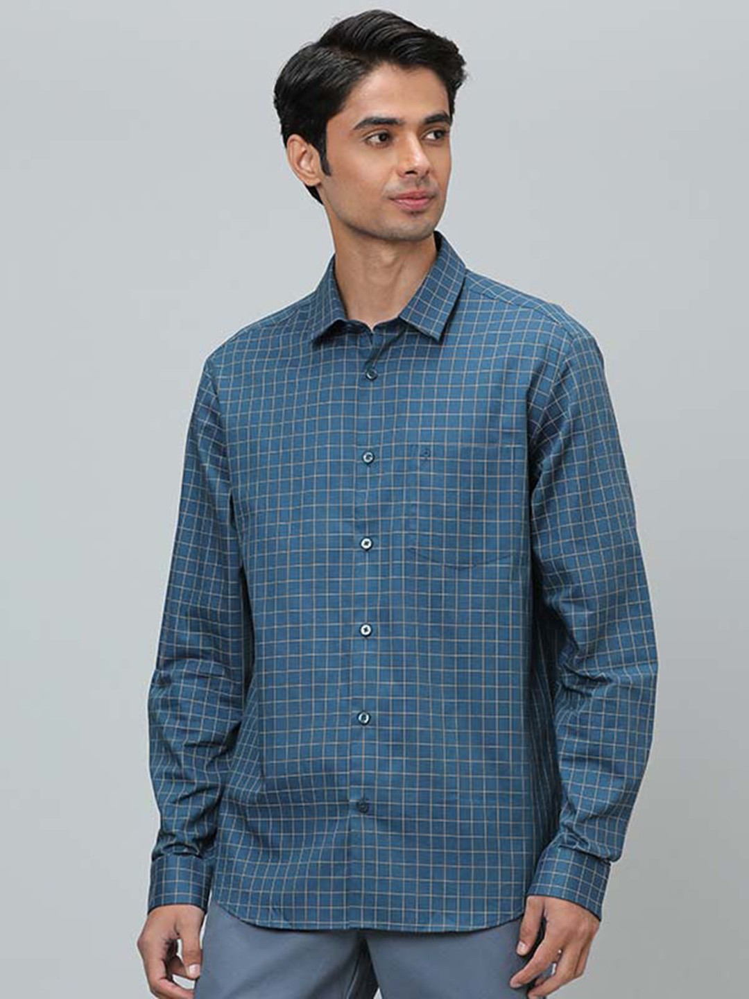 

Indian Terrain Checked Pure Cotton Casual Shirt, Blue