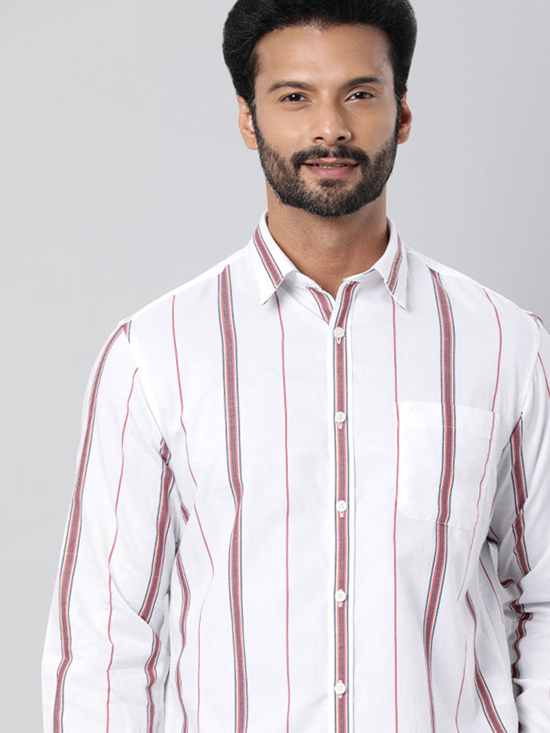 

Indian Terrain Vertical Striped Cotton Shirt, White